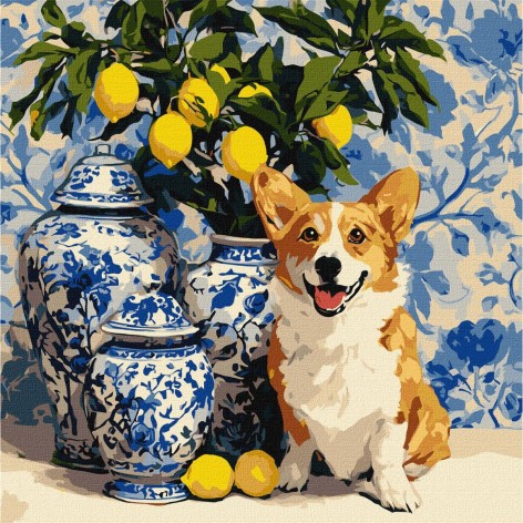 Картина по номерам "Корги и лимоны" 40х40 см