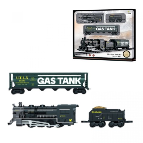 Железная дорога 15 элементов, 2 грузовых вагона, звук, подсветка, в коробке