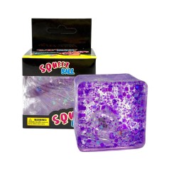 Сквиш антистресс "Куб льда LED с блестками" 5cm (ФИОЛЕТОВЫЙ)