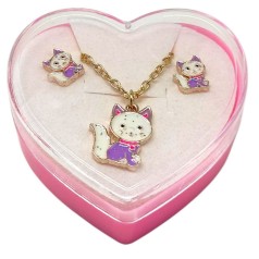 Дитячий набір прикрас: кулон+сережки (З світло лавандовою кицею)