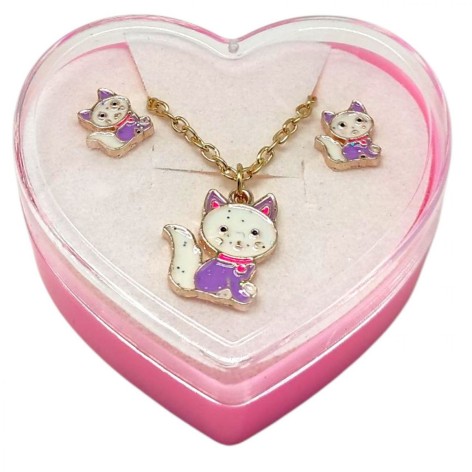 Дитячий набір прикрас: кулон+сережки (З світло лавандовою кицею)