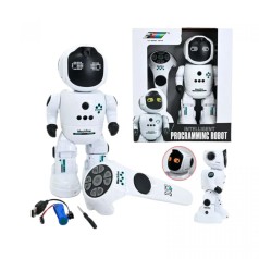 Робот на р/к звуки, свет, мелодии, движется от акум. 3.7 V, режим программирования, реагирует на жесты и прикосновение, поворачивает голову в коробке