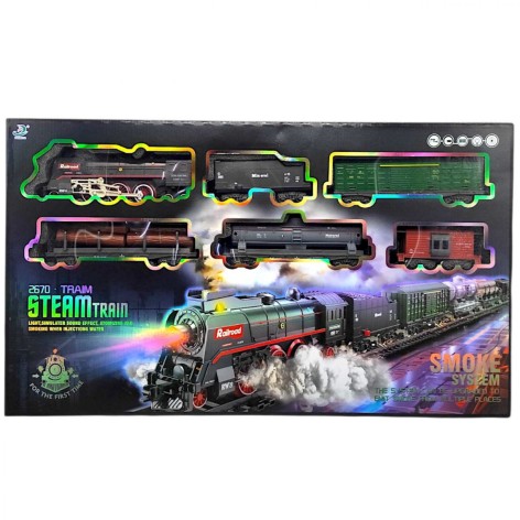 Железная дорога (6 вагонов, дорога 99х185 см, подсветка, парогенерация)