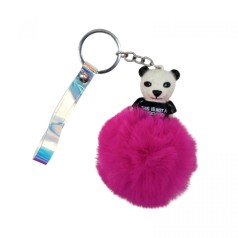 Брелок ПАНДА С МЕХОВЫМ ШАРИКОМ (МАЛИНОВЫЙ)