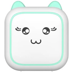 Термопринтер Котик черно-белый цвет печати, Bluetooth, USB-кабель, рулон термобумаги, инструкция, в коробке бело-бирюзовый