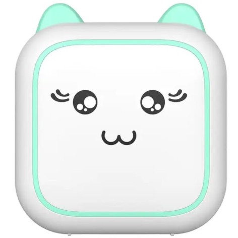 Термопринтер Котик черно-белый цвет печати, Bluetooth, USB-кабель, рулон термобумаги, инструкция, в коробке бело-бирюзовый