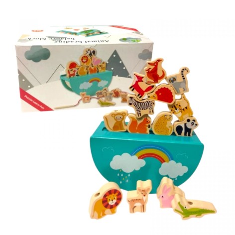 Балансир деревянный основание, маленькие фигурки животных, шнуровка, в коробке.