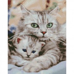 Алмазная мозаика "Кошка с котятами" 30х40 см