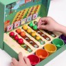 Логическая игра деревянная основа, 5 чаш для сортировки, 25 резиновых овощей, 10 двусторонних карт с заданиями