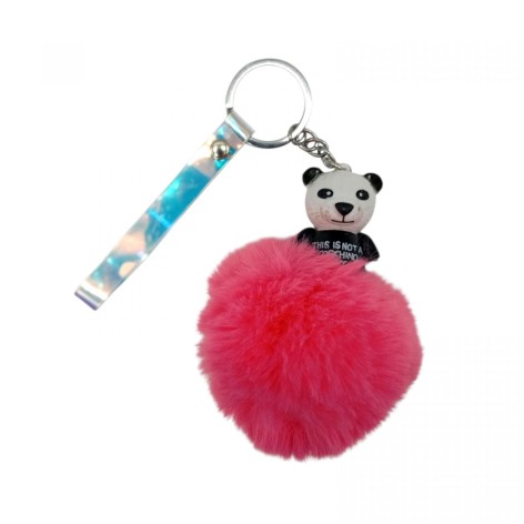 Брелок ПАНДА С МЕХОВЫМ ШАРИКОМ (КОРАЛОВЫЙ)