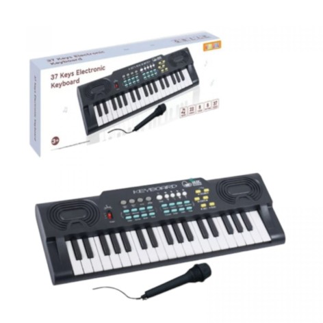 Синтезатор 37 клавиш, микрофон, работает от сети или батареек, звуки животных и музыкальных инструментов, мелодии, регулировка громкости, функция записи, в коробке