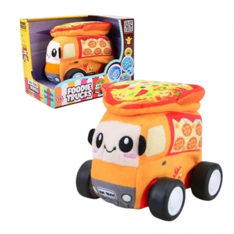 Машинка мягкая "Пицца", звуки транспорта, веселые мелодии, вибрация, съемный чехол, резиновые шины, на батарейках, в коробке