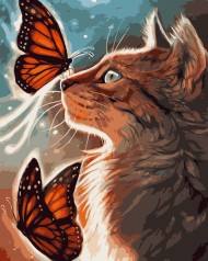Картина по номерам "Кот с бабочками" ★★★★