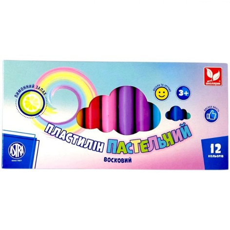 Пластилин круглый восковой пастельные цвета с запахом лимона 12 цветов.