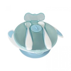 Тарелка на присоске с ложкой и вилкой (ГОЛУБАЯ)