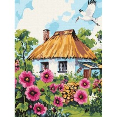 Картина по номерам "Мальвы у дома" 30x40 см