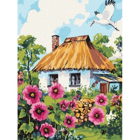 Картина по номерам "Мальвы у дома" 30x40 см