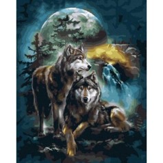 Картина по номерам "Волки при луне" 40х50 см