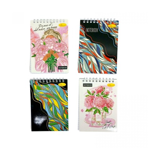 Блокнот с глитером А6, 80 л., пружина сверху, микс видов