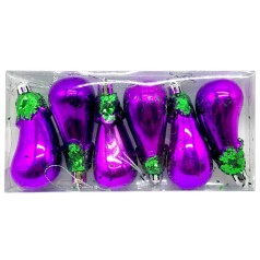 Новорічні прикраси, 6 штук, баклажани, висота 8,5 см, у слюді