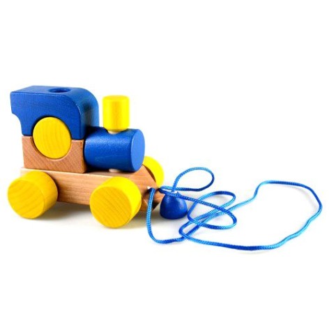 Каталка-конструктор "Паровозик Малюк" з мотузкою (синя)
