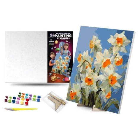 Картина по номерам 40х50 см "Весенние нарциссы" с деревянной подставкой