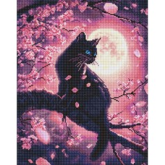 Алмазная мозаика "Волшебный кот среди сакуры" 40х50 см