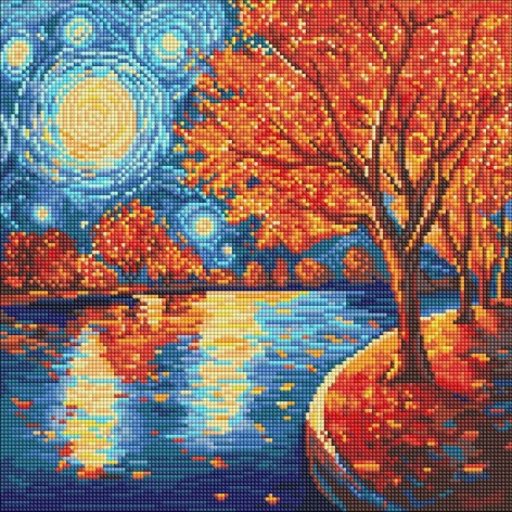 Алмазная мозаика "Осенняя ночь" 40х40см