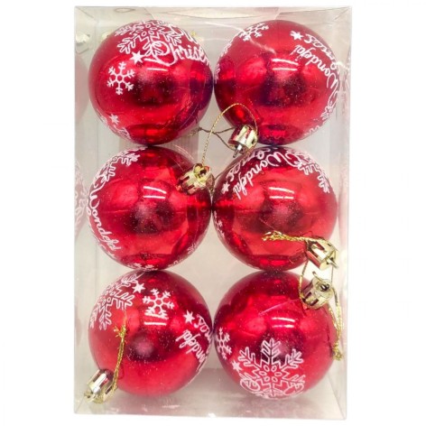 Новогодние украшения, 6 штук, шарики, D=6 см, в слюде