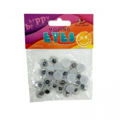 Движущиеся глаза, с ресницами, круглые, 12мм, 35шт., бело-черные