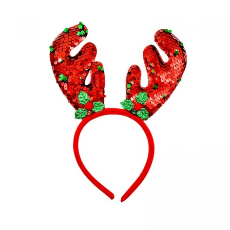 Обруч оленьи рожки с пайетками 25 см