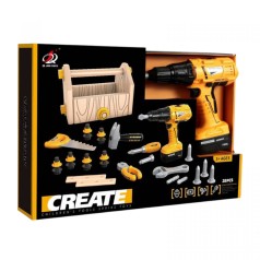 Набор инструментов 30 элементов, шуруповерты на батарейках, ящик для инструментов, тренировочные бруски, в коробке