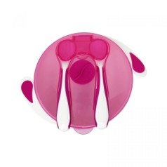 Тарелка на присоске с ложкой и вилкой (МАЛИНОВАЯ)