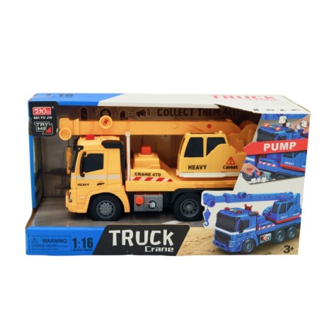 Автомобиль-кран инерционный со светом и звуком 1:16 в коробке.