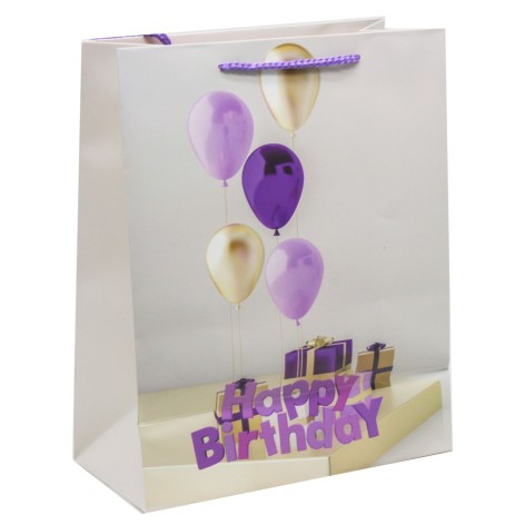 Пакет бумажный "Нарру Birthday", сиреневый