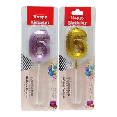 Свеча-цифра "6" металлик 5см (35462)