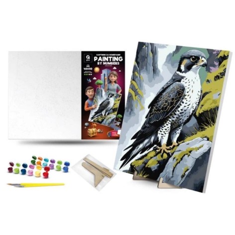 Картина по номерам 40х50 см "Сапсан на скале" с деревянной подставкой