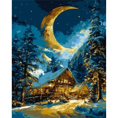Картина по номерам с красками металлик "Зимнее тепло дома" 40х50 см