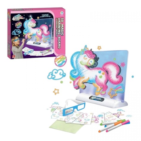 Доска для рисования подсветки, 7 трафаретов, 4 маркера, 3D очки, в коробке