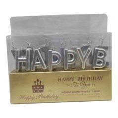Свечи для торта буквы "Happy Birthday" (серебро)