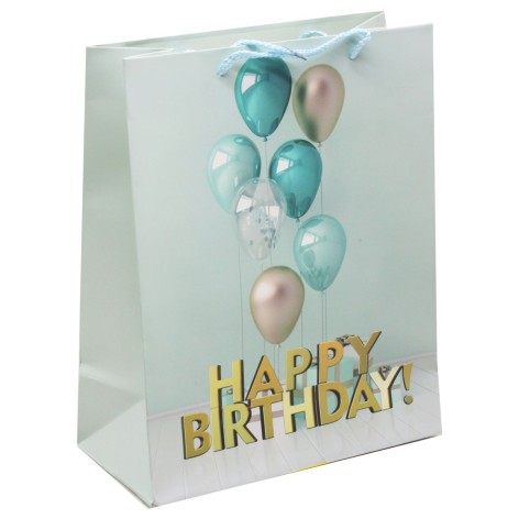 Пакет бумажный "Нарру Birthday", бирюзовый