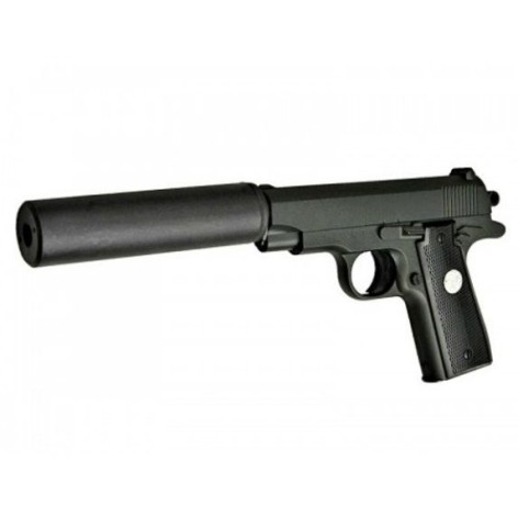 Страйкбольный пистолет "Вальтер GALAXY Browning mini" с глушителем и МЕТАЛЛИЧЕСКИМИ ЭЛЕМЕНТАМИ