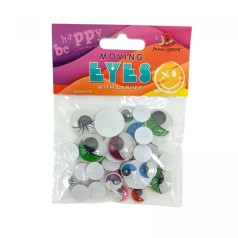 Движущиеся глаза в наборе, круглые с ресницами, 35шт., 20мм*10шт цветные, 12мм*25шт черные