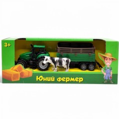 Машинка інерційна "Трактор з причепом", 18 см (з корівкою)