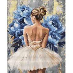 Алмазная мозаика "Балерина с голубыми пионами" 40х50 см
