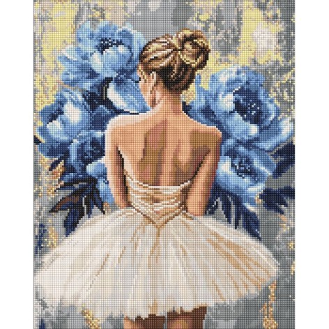 Алмазная мозаика "Балерина с голубыми пионами" 40х50 см