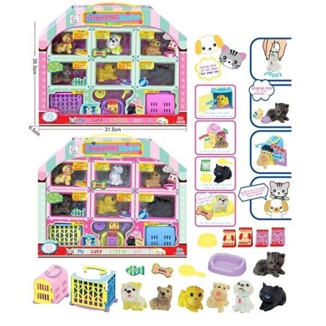 Набір тварин 882 6 тваринок, пискавки, аксесуари, будиночки, в коробці