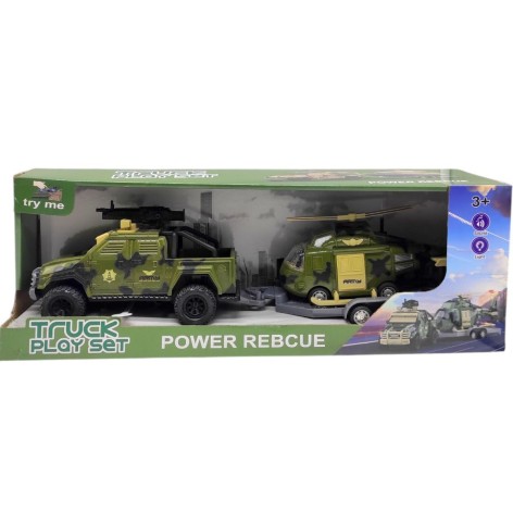 Игровой набор "БТР с ГЕЛИКОПТЕОРОМ НА ПРИЦЕПЕ" (ЗЕЛЕНЫЙ) кор. 47х11,5х16,5 см