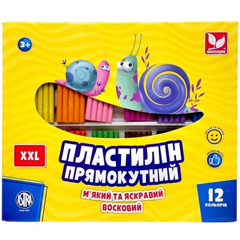 Пластилін восковий, прямокутний 12 кольорів