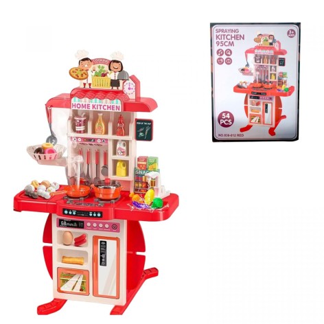 Кухня с посудой батар.муз.свет.пар.течет вода (микс цветов)